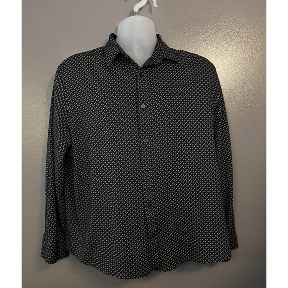 Express Shirt Mens XL Black White Pattern Button Up Long Sleeve Modern Casual - Picture 1 of 7